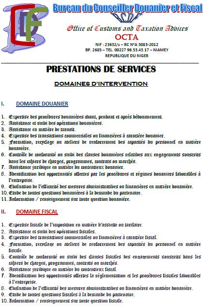 BUREAU DU CONSEILLER DOUANIER ET FISCAL-BCDF/OCTA